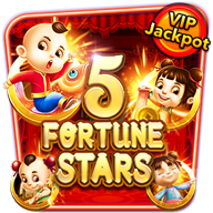 5 Fortune Stars slot game icon featuring cartoon characters and VIP jackpot.