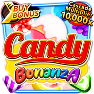 Candy Bonanza slot game icon with colorful candies and buy bonus feature.