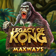 Legacy of Kong Maxways slot game icon featuring a giant gorilla in a jungle setting.