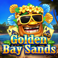 Golden Bay Sands slot game icon featuring a smiling tiki statue wearing sunglasses on a tropical beach.