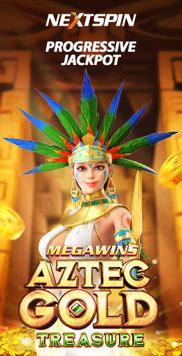 NextSpin MegaWins Aztec Gold Treasure slot game featuring an Aztec queen and progressive jackpot.