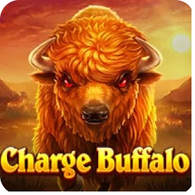 Charge Buffalo slot game icon featuring a powerful charging buffalo against a sunset background.
