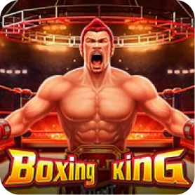 Boxing King slot game icon featuring a muscular boxer celebrating victory inside a boxing ring.
