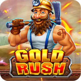 Gold Rush slot game icon featuring a miner holding a pickaxe during a gold mining adventure.