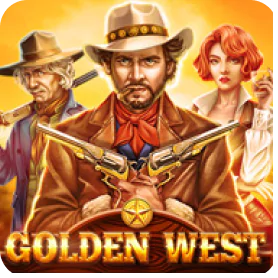 Golden West slot game icon featuring Wild West characters including a cowboy and a gunslinger.