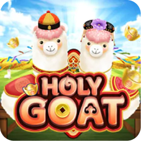 Holy Goat slot game icon featuring two cheerful goats dressed in festive outfits.